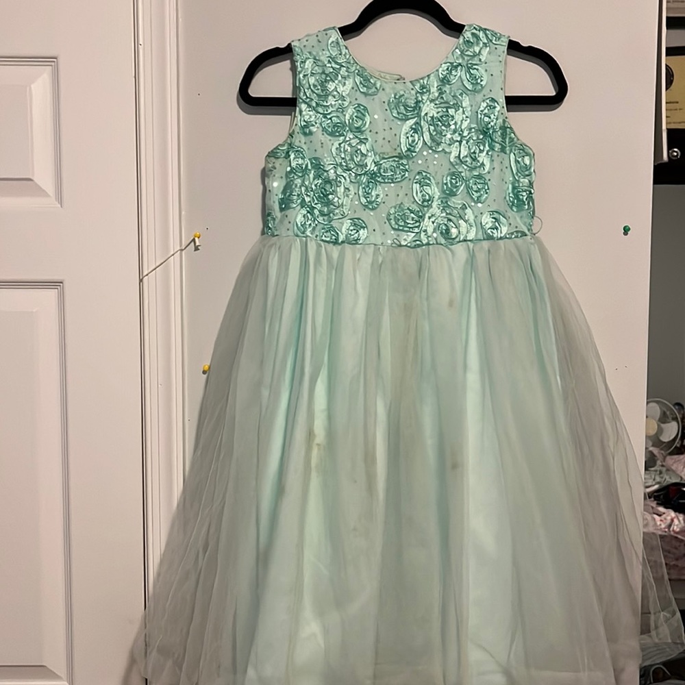 Aqua flower girl dress size 12 - Stained will sell for less than original value